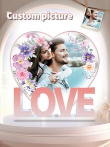 1件心形牌匾，【图片定制】定制心形水晶照片DIY礼物，送给妈妈、女朋友、男朋友、爸爸的生日、周年纪念、婚礼纪念礼物，适合家居、房间、客厅、办公室装饰，永恒的爱 - 紅色 - 查看 5