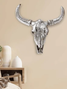 1 peça de pingente decorativo de parede em formato de crânio de animal da cultura viking nórdica, escultura de animal em resina com detalhes em folha de ouro/prata, peça de destaque para estante, bar em casa, restaurante, decoração de parede exclusiva para festas, decoração de casa, decoração de quarto, presente de arte de parede, aniversário, formatura.