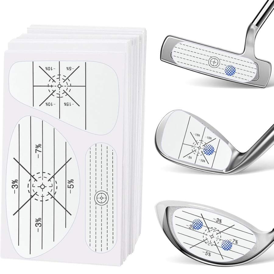(10pcs) Golf Club Impact Tape Labels, 3-In-1 Golf Club Impact Sticker Set, Self-Learning Sweet Spot And Consistency Analysis, Golf Club Impact Stickers, Improve Golf Swing Accuracy And Distance - White - View 1
