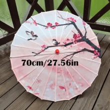 1把手工中国油画伞 - 花卉艺术伞，色彩鲜艳，塑料伞架，竹制伞柄，适合室内/室外使用