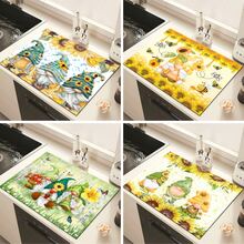 1 pieza Alfombrilla secadora de platos con estampado de girasol y diseño pixie, almohadilla absorbente para máquina de espresso, fregadero, grifos, baño y accesorios de decoración del hogar y cocina - Multicolor - Ver 1