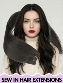 Extensiones de cabello cosidas, cabello humano recto Remy 100%, extensiones de cabello cosidas a mano de doble capa, cabello humano, disfraz de Halloween, esencial para vacaciones, regalo de novia para vacaciones, extensiones de cabello natural, adecuado para todo tipo de cabello, set de trama de cabello suave - Multicolor - Ver 31