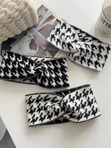 Many Ladies Black And White Thousands Of Bird Grid Autumn And Winter Wool Hair Band Fashion New Cross -Wide Side -Wide Knitted Motion Beam Bands - Multicolor - View 2