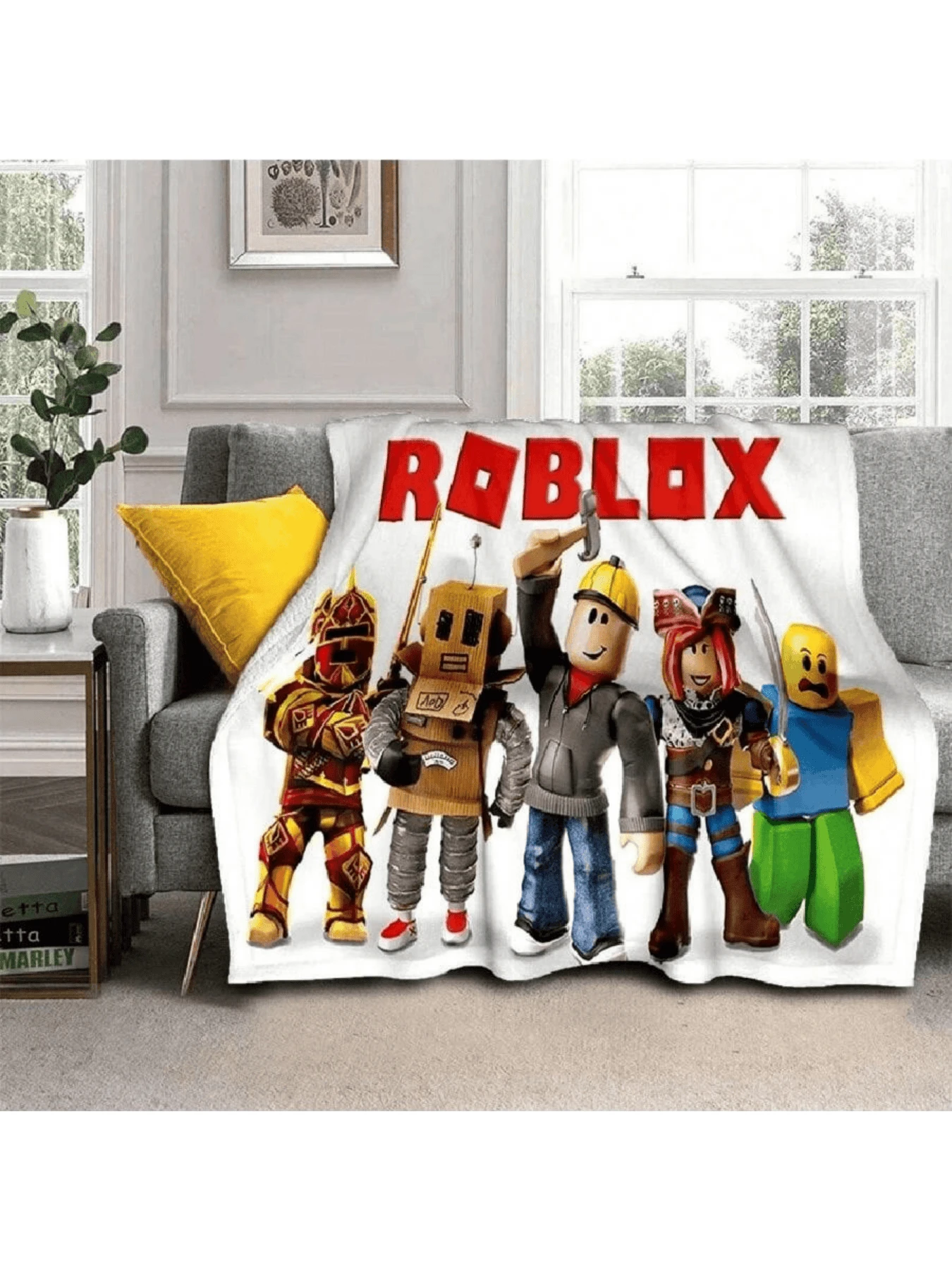 Featuring Playful Avatars, A Knightly Figure, A Cardboard Robot, A Builder, And A Swashbuckler, Coral Fleece Plush Throw Blankets For Bed Bedroom Warm Bedroom Quilt Sofa Blanket. - White - View 1
