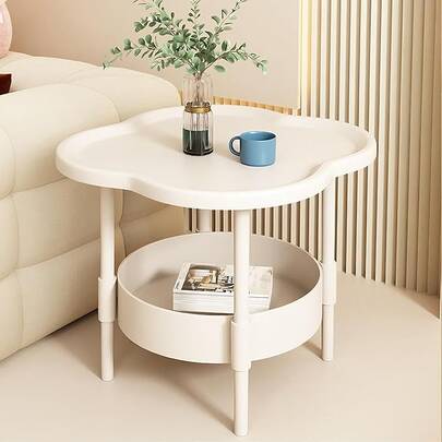 1pc Creative Home Modern Minimalist Living Room Mobile Storage Rack, Cream-Colored Sofa Side Table, Bedside Cabinet, Corner Table, Suitable For Bedroom, Living Room, Balcony