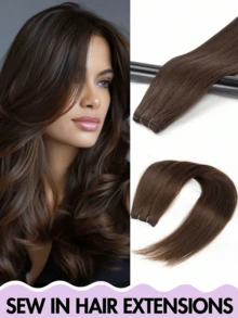 Extensiones de cabello cosidas, cabello humano recto Remy 100%, extensiones de cabello cosidas a mano de doble capa, cabello humano, disfraz de Halloween, esencial para vacaciones, regalo de novia para vacaciones, extensiones de cabello natural, adecuado para todo tipo de cabello, set de trama de cabello suave - Multicolor - Ver 43