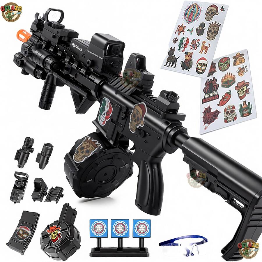 AR15 Pistola De Juguete Eléctrico M4 Pistolas De Hidrogel Automático Con stickers incluidos Edición mexicana limitada Regalo Para Niños Regalo Perfecto para Amigos Navidad y Día de Reyes - Negro - Ver 1