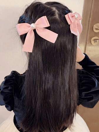 2 Pcs Pink Hair Clip With Pearl Elegant Bohemian Vintage Style Non Fade Hair Accessory For Wedding Party Daily Gift For Her Accsesories For Women Cute For Valentine's Day Christmas Thanksgiving Day Pink Bow, Claw Clips, Hair Slide, Hair Barrettes