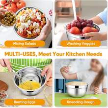 5pcs Stainless Steel Mixing Bowls Set With Lids - For Baking, Mixing And Food Storage, Nesting Bowls, Salad Bowls, Whisks, Suitable For Baking, Cooking And Serving - Sizes 0.7QT/1QT/1.5QT/3QT/4.5QT - Multicolor - View 5