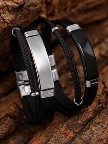 1pc Customized Men's Engraved Bracelet, Personalized Stainless Steel Silicone Wristband With Adjustable Strap, Father's Day Gift
