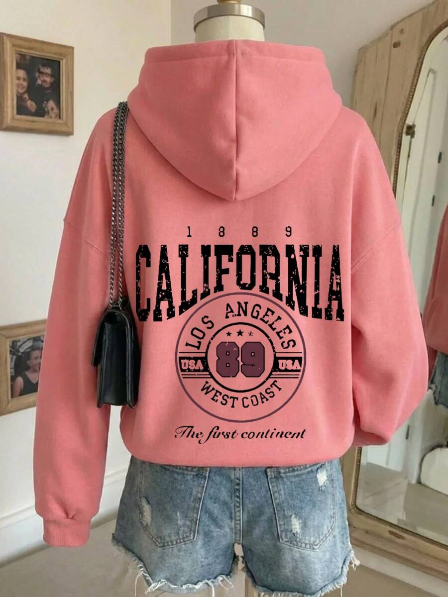 Sudadera hoodie sweatshirt dama mujer gorro capucha manga larga estampado California Los Angeles 89 otoño invierno - ROSA N - Ver 1