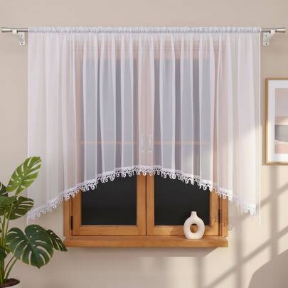 Europejskie firanki łukowe, białe, koronkowe, do salonu, sypialni, balkonu, przepuszczające światło i oddychające, 400 x 150 cm, do dekoracji domu na święta, 1 szt.