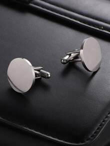 1 Pair Fashionable Minimalist Solid Color Stainless Steel Round Cufflinks, Suitable For Business Shirts, Suits, Weddings, Gifts For Boyfriend, Holidays, Birthdays