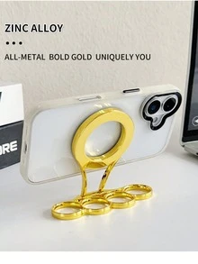 1pc Punk Style Finger Grip Metal Magnetic Phone Stand, Desktop Phone Holder, Phone Shooting Accessory, Can Be Used With Phone Lanyard, Makes You Look Younger And More Energetic!