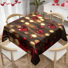 1/20 piezas Mantel de San Valentín con patrón de rosas rojas y corazones de tela de poliéster, decoración romántica para el Día de San Valentín, primavera, hogar, cocina, exterior, jardín, fiesta, restaurante, decoración del hogar