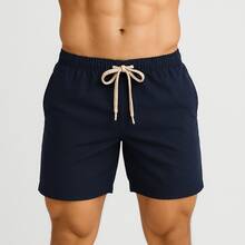 1 Summer Shorts All Regular Fit Pocket Drawstring Tie Beach Daily Holiday Weekend Casual Going Out Carnival Father's Day Spring Picnic Mother's Day New Year Linen Shorts - 藏蓝色 - 查看 2