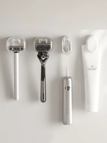 1/3pcs No Drill Bathroom Razor And Toothbrush Holder, Adhesive Wall Mounted Vanity Organizer, Dustproof Waterproof Razor Storage Rack, Multi-Function Electric Toothbrush And Razor Stand, Space-Saving Bathroom Shelf For Toothpaste/Brush/Razor, Easy To Install Adhesive Bathroom Caddy - Multicolor - View 2