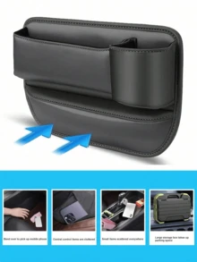 1个可调节汽车座椅缝隙储物盒，带杯架，真皮材质，汽车座椅缝隙填充物，多功能汽车杯架缝隙储物袋