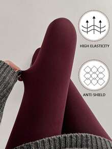 1双女士120D天鹅绒酒红色不透明连裤袜，冬季保暖优雅之选 - 酒紅色 - 查看 1