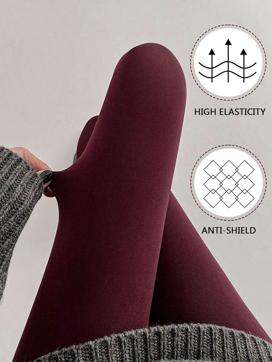 1双女士120D天鹅绒酒红色不透明连裤袜，冬季保暖优雅之选 - 酒紅色 - 查看 1