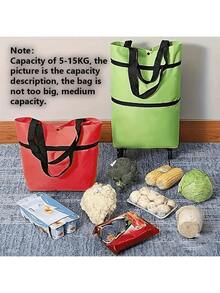 Portable Wheeled Shopping Cart, Foldable, Quick Delivery Hand Trolley, Large Capacity, Plastic Material, Foldable Large Capacity Shopping Bag - Reusable Wheeled Shopping Cart - Multifunctional Luggage Storage, Suitable For Supermarket And Home Use - Multicolor - View 3