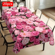 1/20件装情人节桌布，粉色玫瑰图案，涤纶材质，适用于情人节、春季家居厨房、户外花园派对、餐厅装饰及其他场合。 - 彩色 - 查看 11