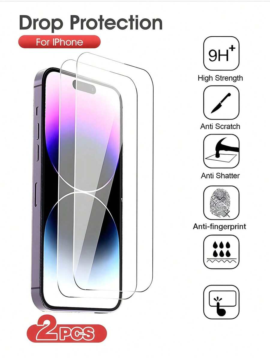 2pcs Protection Full Screen Tempered Glass Protector Protect With Screen Full Screen Phone Protective Film Compatible With IPhone 16E/16ProMax/16Pro/15/15ProMax/14/13/12/11/ProMax/XS X/XR,Clear Protective Cover Glass Film Waterproof Shockproof Anti-Fall Anti-Fall Scratch Resistant Anti-Fingerprint Screen Protection Essentials, Applicable To Daily Shield, Office, Home Daily Shield Office Home Phone Screen Protector Phone Accessories - Clear - View 1