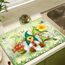 1 pieza Alfombrilla secadora de platos con estampado de girasol y diseño pixie, almohadilla absorbente para máquina de espresso, fregadero, grifos, baño y accesorios de decoración del hogar y cocina - Multicolor - Ver 10