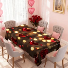 1/20 piezas Mantel de San Valentín con patrón de rosas rojas y corazones de tela de poliéster, decoración romántica para el Día de San Valentín, primavera, hogar, cocina, exterior, jardín, fiesta, restaurante, decoración del hogar