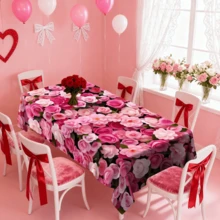 1/20件装情人节桌布，粉色玫瑰图案，涤纶材质，适用于情人节、春季家居厨房、户外花园派对、餐厅装饰及其他场合。 - 彩色 - 查看 16