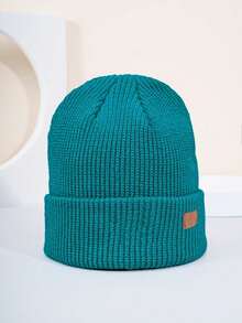 1pc Y2K Style Small Logo Knit Ski Hat, Outdoor Cold-Proof Knitted Cap, Casual Versatile Winter Warm Beanie Suitable For Daily Commute Men Winter Head