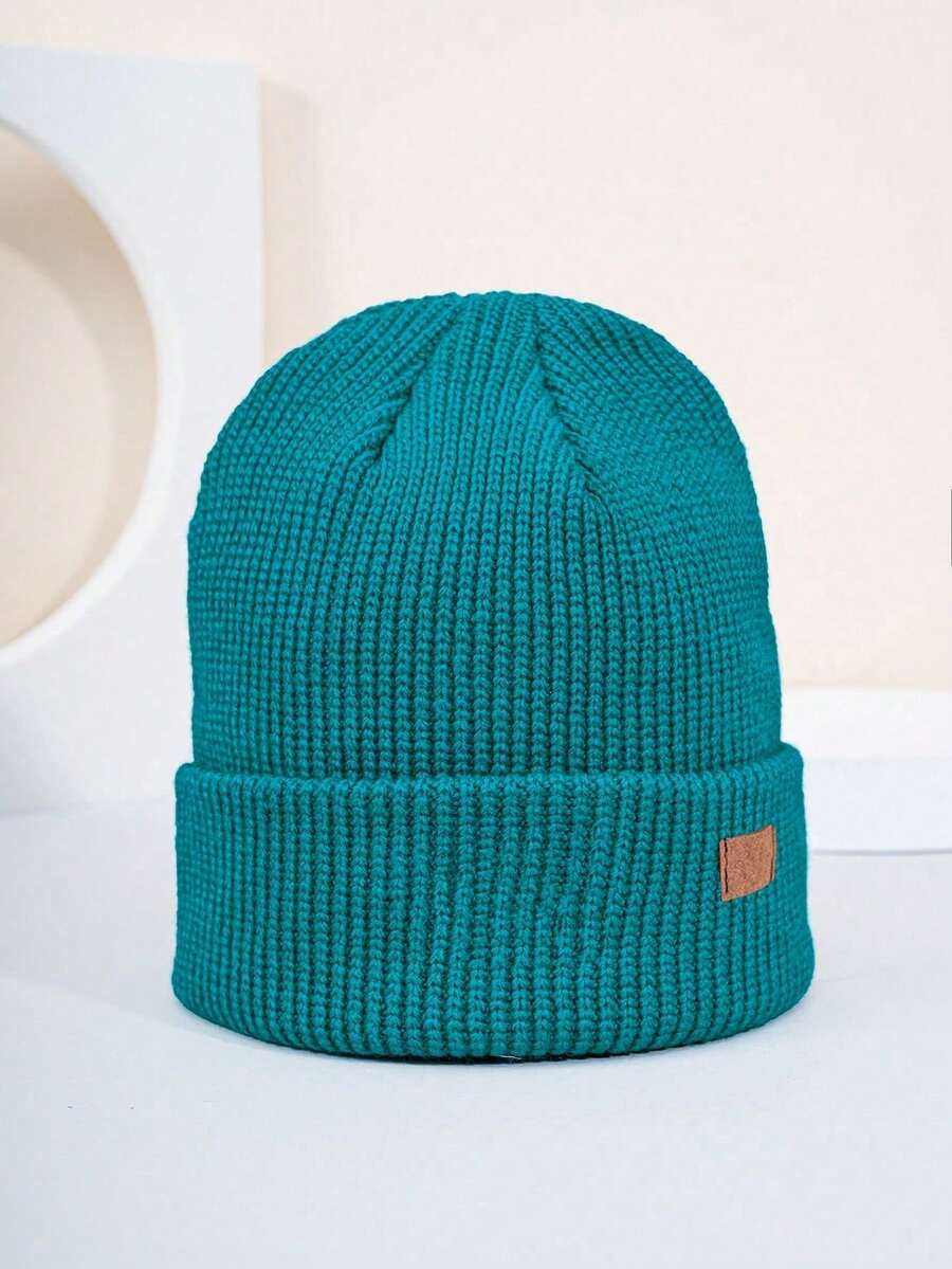 1pc Y2K Style Small Logo Knit Ski Hat, Outdoor Cold-Proof Knitted Cap, Casual Versatile Winter Warm Beanie Suitable For Daily Commute Men Winter Head