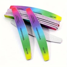 25 Pieces Of Gradient Half Moon Shaped Toothed Nail Polish, 100/180 Rainbow Rubbing Strips, Sand Strips, Double-Sided Polishing, Nail Shaping, Easy To Use, Suitable For Beginners/Families/Specialized Nail Salons