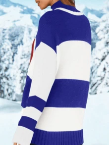 Women's 2024 Fall Winter Oversized Color Block Ski Sweaters: Cozy Crewneck Tops In S - 2XL - 藏蓝色 - 查看 2