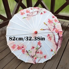 1把手工中国油画伞 - 花卉艺术伞，色彩鲜艳，塑料伞架，竹制伞柄，适合室内/室外使用