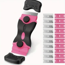 1 Set, Sticky Remover Scraper, Glass Scraper, 1 Pink Dual-Head Scraper + 10 Metal Blades + 10 Plastic Blades, Car Wrap Tools, Scraper Tool With 20 Razor Blades, For Windows, Cleaning, Stickers, Tinting Film, Decals, Labels, Silicone, Glass Stovetops, Pink Sticky Remover Gift For Women