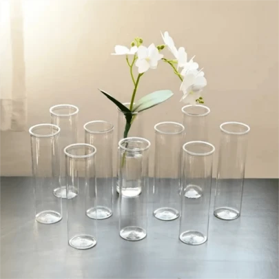2/6/10/12pcs Cylindrical Plastic Vases, Transparent Slim Single Stem Vases, Minimalist Style Bulk Vases For Home Decor, Suitable For Wedding, Birthday, Bridal Shower, Party, Dining Table Centerpiece, Durable Material, Decorative Vases For Event Stylists And Party Organizers