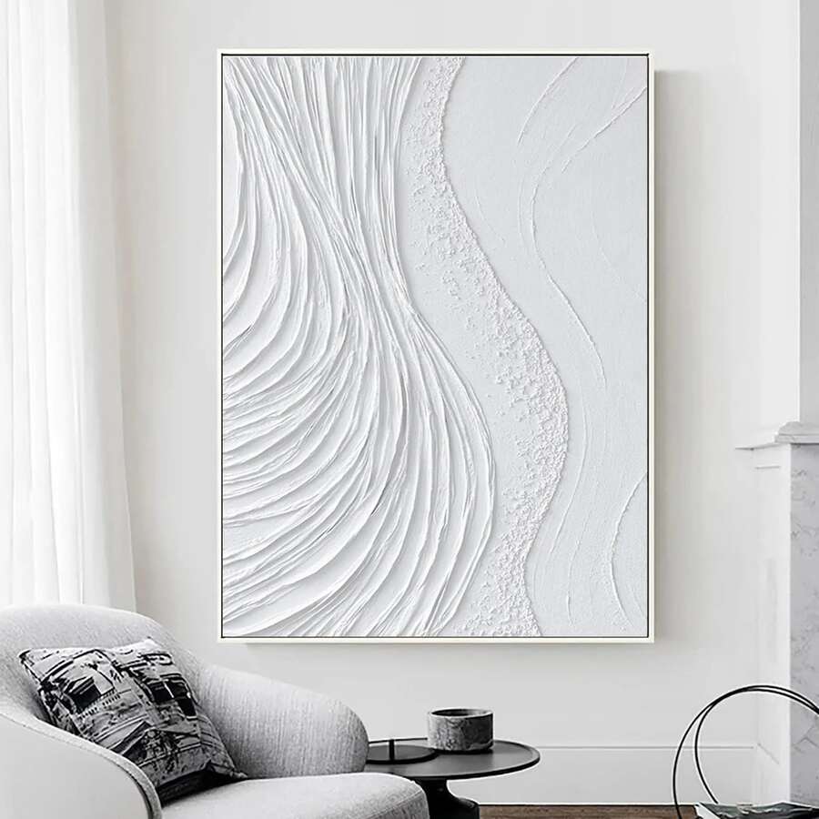 1pc Frameless Modern Abstract White 2D Flat Textured Canvas Art, Unframed Wall Art Pictures For Living Room And Bedroom, Home Decor