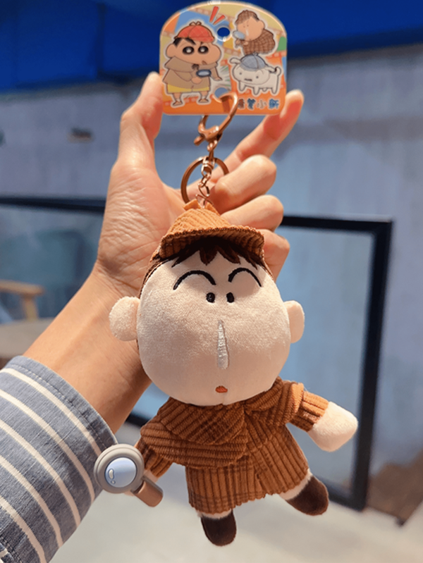 Crayon Shinchan Cloth Doll Buckle Detective Bo-Chan Style, Accented With Detective Hat, Brown Metal Key Ring, Crafted For Comfortable Touch, Vivid And Cute Patterns, Perfect For Keys, Bags, Desk Decor To Accessorize Your Items With Fun, Ideal For Crayon Shinchan Fans, Collectors, Students, Teens, Lovely Gift For Friends/Lover