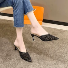 New Pointed Toe Fairy-Like High Heel Mules - Black - View 5