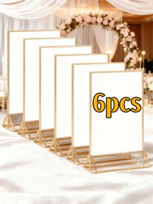 6-Piece Acrylic Stand With A Gold Border And Vertical Support Is Perfect For Displaying Wedding Table Numbers, Double-Sided Photos, Clear Images, Menus, And Large Items. - Gold-one Size/6pcs - View 10