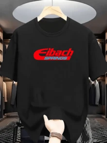 Bold Red Eibach Springs Logo Representing Highperformance Automotive Suspension Heritage Printed Across Chest 100% Cotton Casual Men's Tshirt - 黑色 - 查看 1