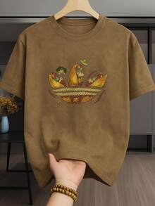 Men's Fashion Short-Sleeve T-Shirt With Modern And Stylish Print, Perfect For Everyday Wear And The Gym. - Rỉ Nâu - Xem 1