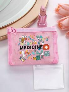 迷你便攜式網格藥袋，印有「Medicine」圖案，急救醫療緊急包收納袋，戶外居家藥丸收納袋，旅行收納袋，化妝袋，美容袋，度假收納袋，護膚袋，護唇油收納袋，母親節禮物，生日禮物，浴室收納袋，學生宿舍盥洗袋，送給妻子、家人、朋友的禮物 - 彩色 - 查看 7
