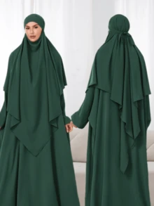 2pcs/Set Hijab + Abaya Combo Set, Abaya With Elastic Cuffs, Bust 230cm, Length 143cm, Loose & Comfortable, Hijab Length 140cm - 彩色 - 查看 9