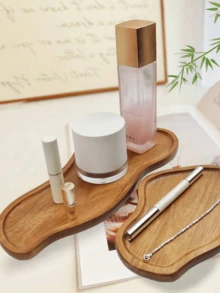 Holz Schmuckablage, Halskette Ring Ohrringe Aufbewahrungsablage, verschiedene geformte kreative Holzablagen, dekorative Ablagen, Kosmetikablagen, Geschirrablagen, Ausstellungsdekorationsablagen, Retro-Stil Dekorationsablagen, Aufbewahrungsablagen, Make-up Raum Dekoration - Mokka-Braun - Übersicht 3