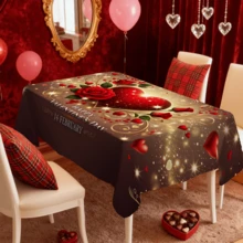 1/20 szt. Obrus walentynkowy, czerwone serce z różowo-złotym wzorem kwiatowym, tkanina poliestrowa, romantyczna dekoracja świąteczna, nadaje się do kuchni, na imprezę ogrodową, do dekoracji domu - Wielokolorowe - Zobacz 17