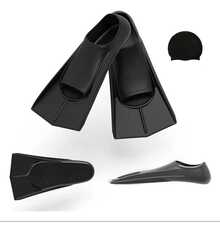 Aletas Buceo Cortas Hombres Y Mujeres Aletas Natacio Silicon, Aletas de entrenamiento de natación cómodas de silicona con cuchilla corta, flotantes, con bolsa de malla para hombres y mujeres adultos para fortalecer las piernas, esenciales de playa, accesorios de playa, flotador de piscina - Negro - Ver 1