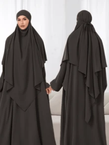 2pcs/Set Hijab + Abaya Combo Set, Abaya With Elastic Cuffs, Bust 230cm, Length 143cm, Loose & Comfortable, Hijab Length 140cm - 彩色 - 查看 18
