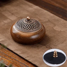 1 Peça Queimador de Incenso de Madeira Sólida de Nogueira Sul-Americana, Suporte para Bastão de Incenso, Queimador de Aromaterapia Interno com Incenso de Sândalo, Decoração de Cerimônia de Chá, Dia dos Namorados, Casamento dos Namorados, Aniversário, Decoração Doméstica, Decoração Zen, Ferramentas de Meditação, Ferramentas de Yoga, Formato Redondo - Multicolorido - Visão 14